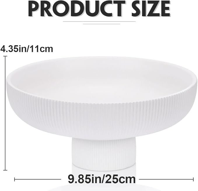 QIANLING Modern Decorative Bowl - Ribbed White Fluted Pedestal Bowl, Multi-Functional Fruit Bowl, Key Bowl, Candy Dish, Ideal for Entryway Table, Kitchen Counter, Living Room, Coffee Table Decor