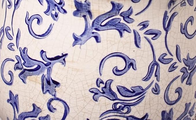 Ceramic Pots for Plants, Vintage Plant Pot with Drainage Hole, 6.11in. Planter for Indoor Plants, Crackle Glaze Finish Flower Pot, Perfect Tuscan Ceramic Planter for Gardening, Blue Swirls