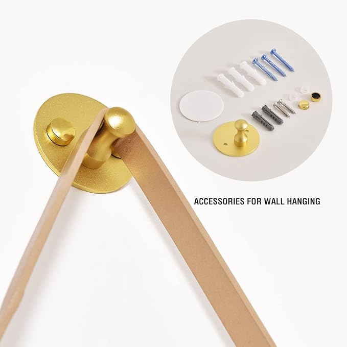 16"x48" Oval Full Length Mirror with Leather Strap Hanging Mirror with Aluminum Frame, Oval Gold Wall-Mounted Mirrors for Living Room Bedroom Entryway Décor, Gold