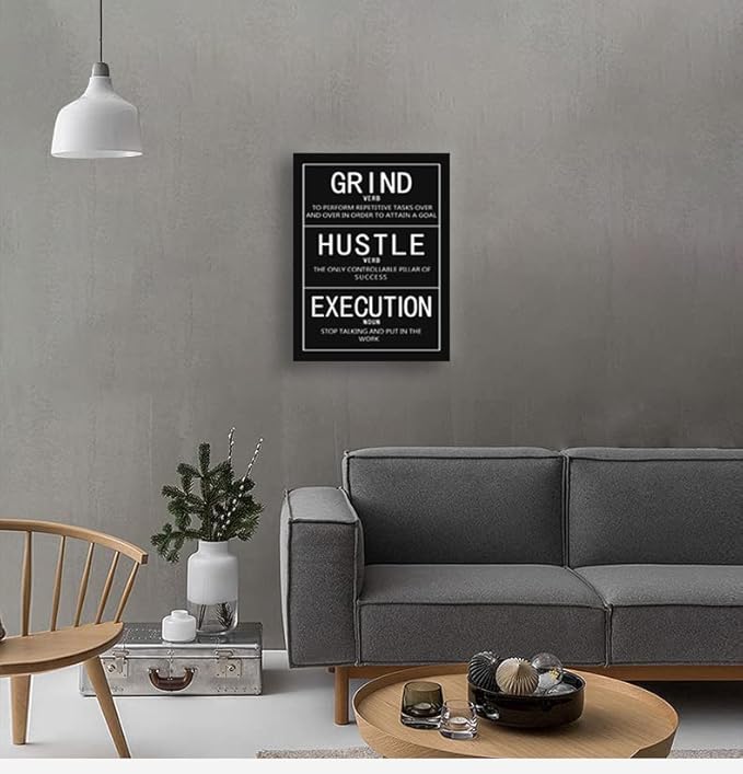 Office Decor Inspirational Canvas Wall Art Inspirational Quotes Grind Verb Hustle Verb Execution Noun Painting Poster Print Artwork Classroom Living Room Wall Decor Frame Ready to Hang[30″W X 40″H]