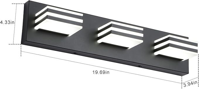 Black Vanity Lights 3 Light Bar Light for Bathroom 20 Inch Mirror Light Fixtures Black Bath Lamps above Mirror 18W Vanity Sconces Modern Bathroom Sink Lights Acrylic Wall Lighting for Restroom