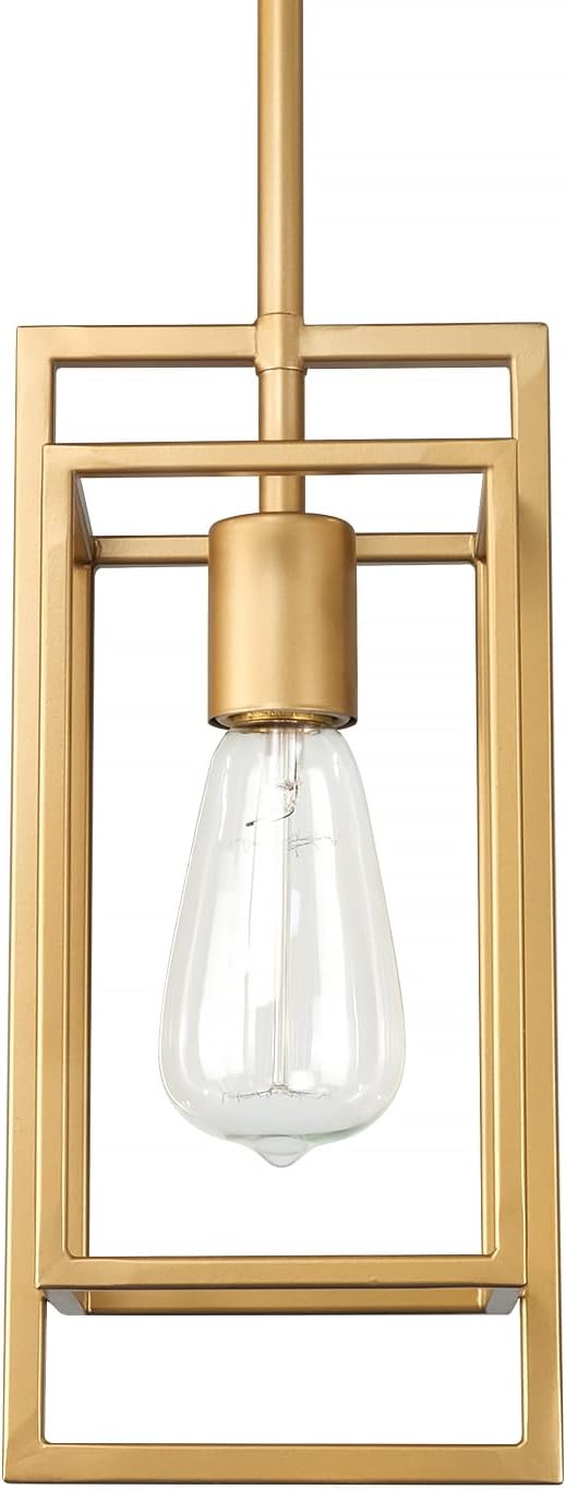 Muted Gold Pendant Lighting Fixture with Geometric Metal Cage, 1-Light Industrial Mini Lamp for Kitchen Island, Cafe Bar, Dining Room
