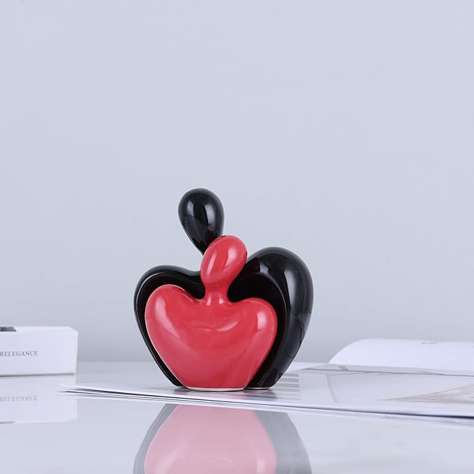 DOVDOV Black and red mini Ceramic Couple Sculpture, Romantic Love Decorative Statue, Couple, Home Decoration Accent, Suitable for Dresser, Bookshelf, Office, Coffee Table Desktop Decoration.