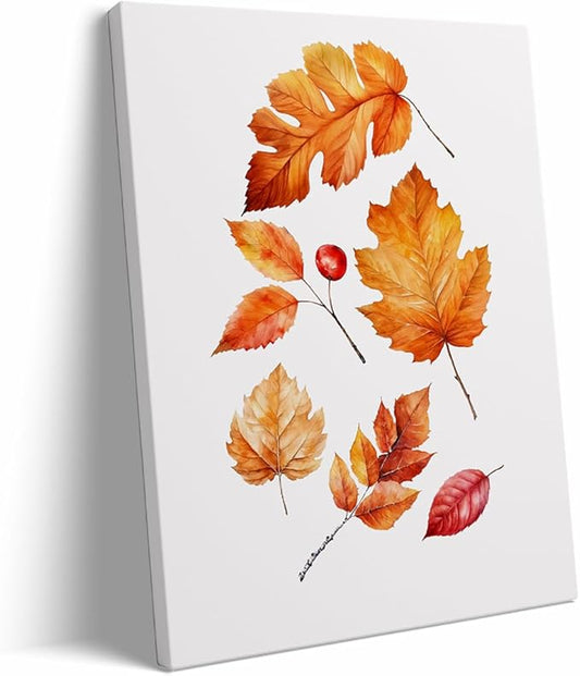 Framed Autumn Leaves Canvas Print posters Rustic Fall Decor Halloween Wall Art Autumn Watercolor Artwork Fall Poster 24x36 framed