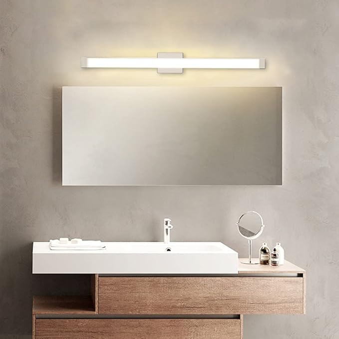 Bathroom Vanity Light Brushed Nickel Square LED 24 inch 14W 4000K Natural White Light Wall Bar Lighting Fixtures Over Mirror (Brushed Nickel, 33.5in Dimmable)