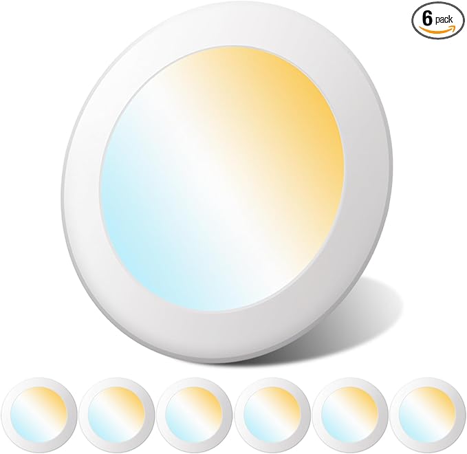 5/6” LED Disk Lights, Flush Mount Ceiling Lights, 5CCT Selectable Disc Light, Recessed Can Light, Surface Mount Light Fixture, CRI90+, 14.8W 1150LM, UL/FCC/Energy Star Certified(6 Pack)
