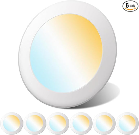 5/6” LED Disk Lights, Flush Mount Ceiling Lights, 5CCT Selectable Disc Light, Recessed Can Light, Surface Mount Light Fixture, CRI90+, 14.8W 1150LM, UL/FCC/Energy Star Certified(6 Pack)