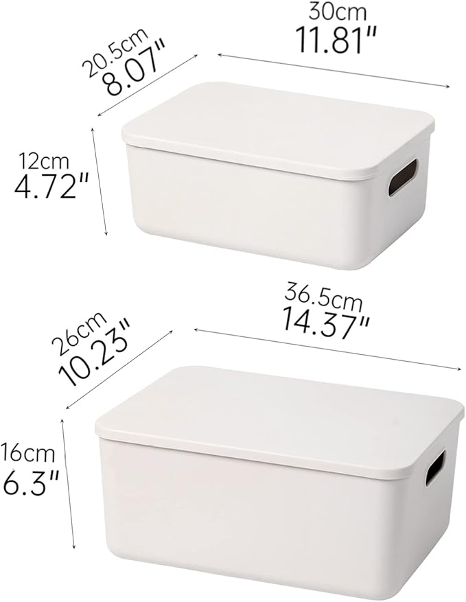 Plastic Storage Baskets With Lid Organizing Container Lidded Knit Storage Organizer Bins for Shelves Drawers Desktop Closet Playroom Classroom Office (4M+2S, Light grey)