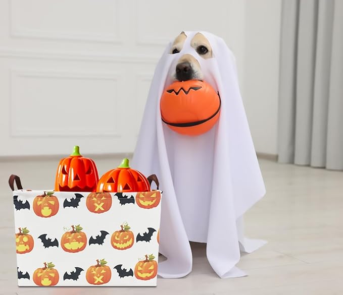 CLOCOR Rectangular Storage Basket,Collapsible Fabric Storage Container,Waterproof Toy Bin with Handles,Gift Basket(Pumpkin Halloween)