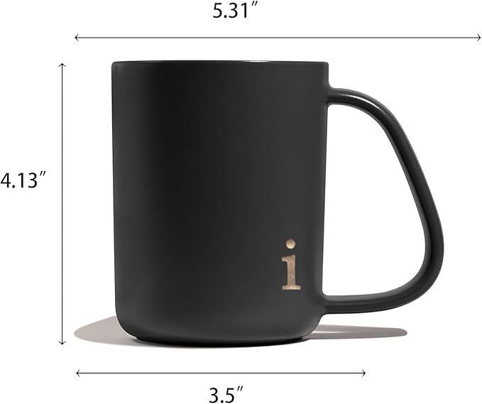 COLLECTIVE HOME - Ergonomic Handle Ceramic Mug, 15 oz Personalized Coffee Cup with Golden Initial, Microwave & Dishwasher Safe, Elegant Monogram Tea Mug in Gift Box for Home & Office (Black-i)