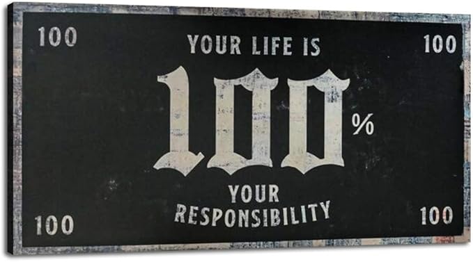Inspirational Office Art Works Your Life is 100% Your Responsibility Positive Quotes Wall Art Motivational Framed Posters Prints HD Print for Living Room Bedroom Wall Decor Easy to Hang-32"Wx16"H