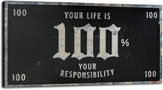 Inspirational Office Art Works Your Life is 100% Your Responsibility Positive Quotes Wall Art Motivational Framed Posters Prints HD Print for Living Room Bedroom Wall Decor Easy to Hang-32"Wx16"H