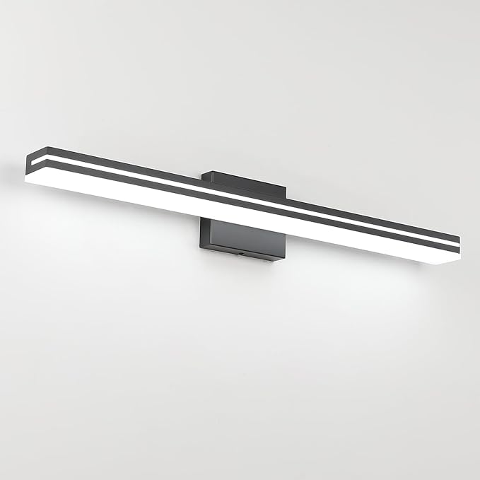 SineRise 32-Inch LED Modern Bathroom Vanity Light Bar, Matte Black Modern Acrylic Bathroom Wall Lighting Fixtures Over Mirror (Cool White 6000K)