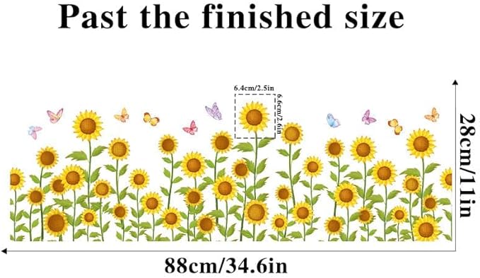 12x36 Inch Set - Sunflower Themed Floral Wall Decals for Decor, Self Adhesive Vinyl for Home Decor for Nursery, Home- Gift for Christmas, Thanksgiving (Floral Design #2)
