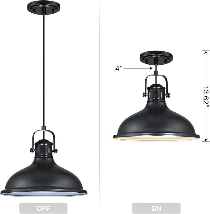Doraimi Lighting LED 1 Light Pendant Light Industrial Vintage Fixtures Metal Chandelier Lights with Painting Black Finish,Ceiling Lamp for Kitchen Home Island Dining Room Bedroom Farmhouse