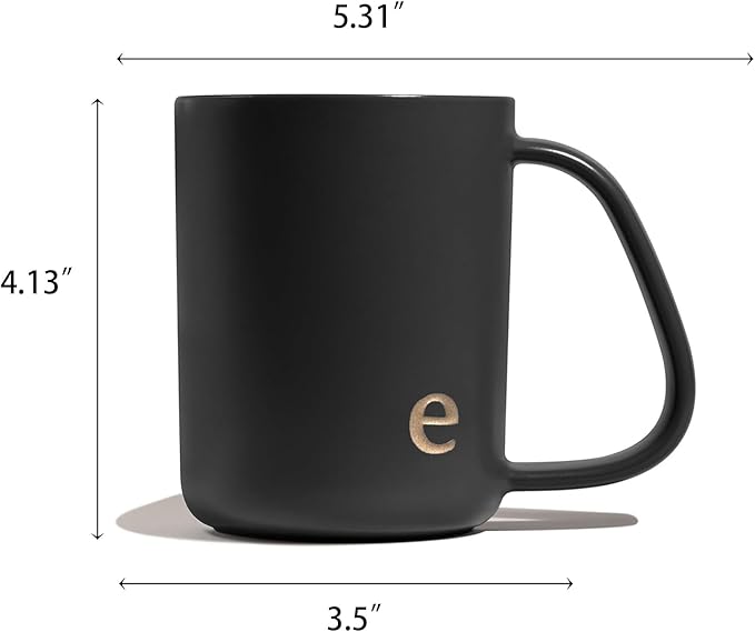 COLLECTIVE HOME - Ergonomic Handle Ceramic Mug, 15 oz Personalized Coffee Cup with Golden Initial, Microwave & Dishwasher Safe, Elegant Monogram Tea Mug in Gift Box for Home & Office (Black-e)