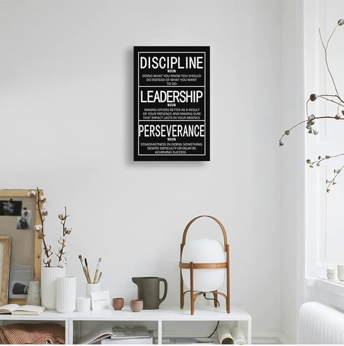 Inspirational Office Canvas Wall Art - Positive Entrepreneur Quotes, Discipline, Leadership, Perseverance Artwork - Home Wall Decor Framed Ready to Hang [12''W X 18''H]