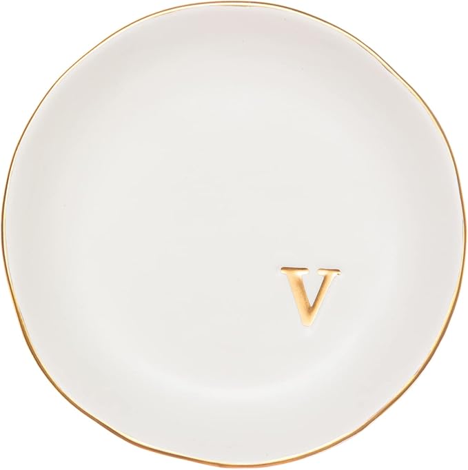 COLLECTIVE HOME - Ceramic Jewelry Tray, Decorative Trinket Dish for Rings Earrings Necklaces Bracelet Watch Keys, Birthday Mother's Day Christmas Gift for Women, 4.75", White Surface (V)