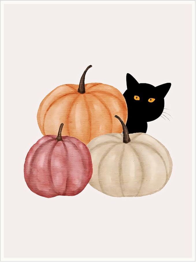Autumn Canvas Print Wall Art Cat Halloween Print posters Halloween Poster Fall Wall Decor Rustic Home Wall Decoration 11x14 Unframed