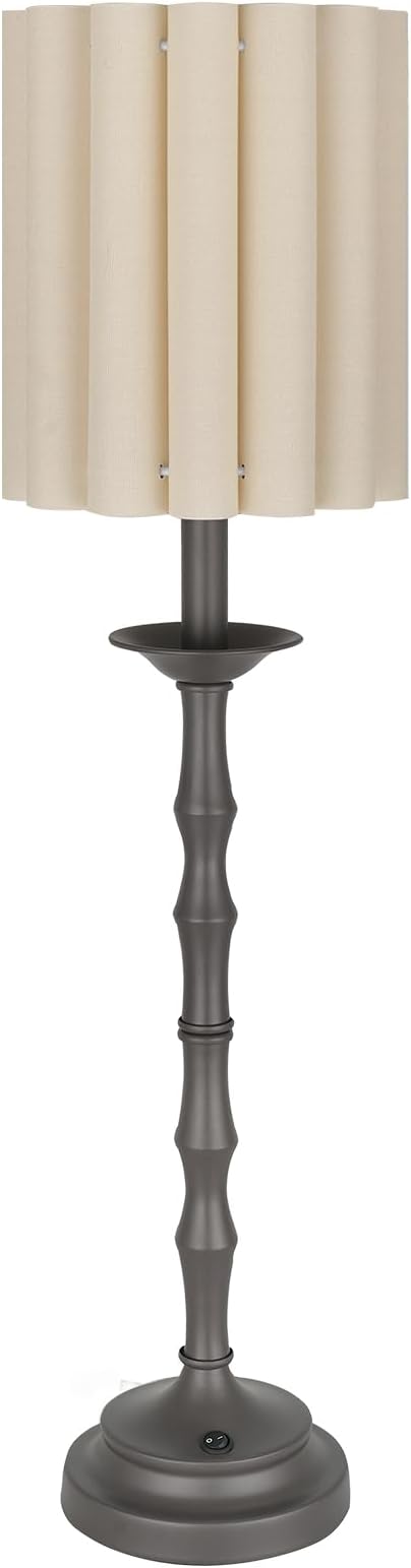 Vintage Brown 28.9’’ Scalloped Table Lamp, Rustic/Farmhouse Buffet Lamp, Scallop Lampshade and Bamboo Lamp Post, for Living Room Bedside Side Table