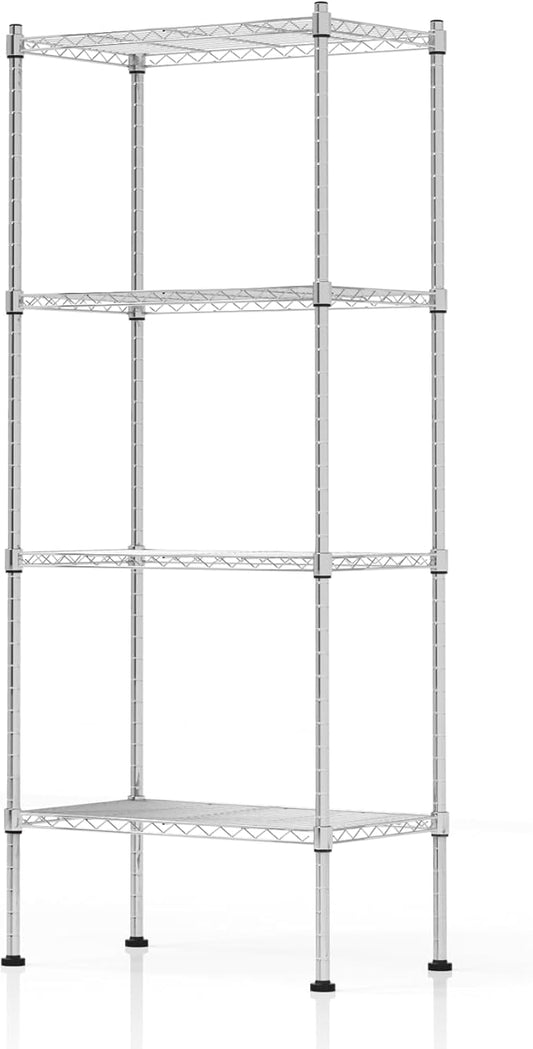 4 Tier Shelving Unit, 176 LBS Per Shelf Height Adjustable Narrow Storage Shelves, Heavy Duty Metal Garage Metal Shelves for Kitchen, Restaurant, Pantry, Laundry, Chrome