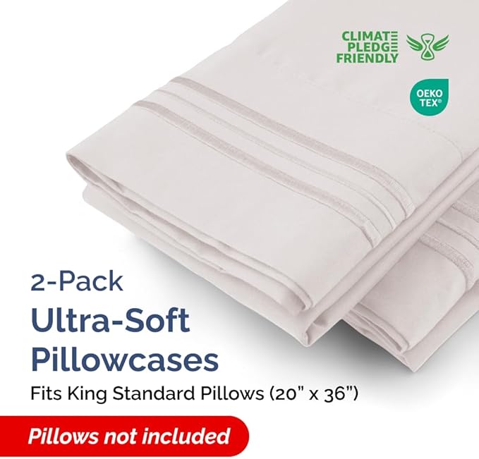 New Pillow Cases, King Standard, Light Grey