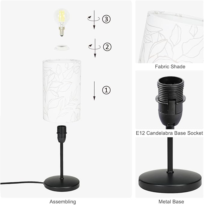 Lampwell Alee Small Modern Table Lamp Set of 2, Black Flower Night Lamp for Living Room & Bedroom, 4.33H12.21IN, Bulb Excluded