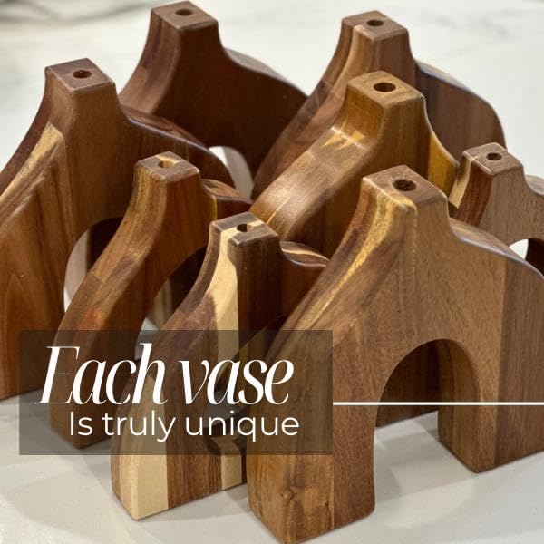 Wooden Vases for Decor Set of 2 - Small Decorative Wood Vase for Faux Flowers & Plants - Modern & Scandinavian Home Decor for Table, Centerpieces, & Living Room