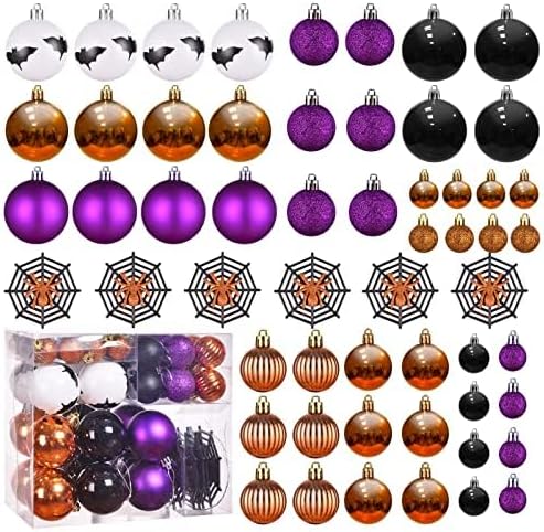 Pack of 56 Halloween Hanging Ball Ornaments, Shatterproof Balls Spider Bat Ornaments for Indoor Halloween Tree Decorations, Home Decorations (Multi)