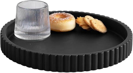 Decorative Tray for Coffee Table, Living Room, Side Table, 11" Black Round Concrete Home Decor Serving Trays for Accent Table, Console Table