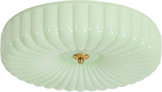 KCO Lighting Nordic Green Glass Flush Mount Ceiling Light Vintage Round Semi Flush Mount Ceiling Light Fixture Mid Century Modern Bathroom Overhead Light LED Ceiling Lights