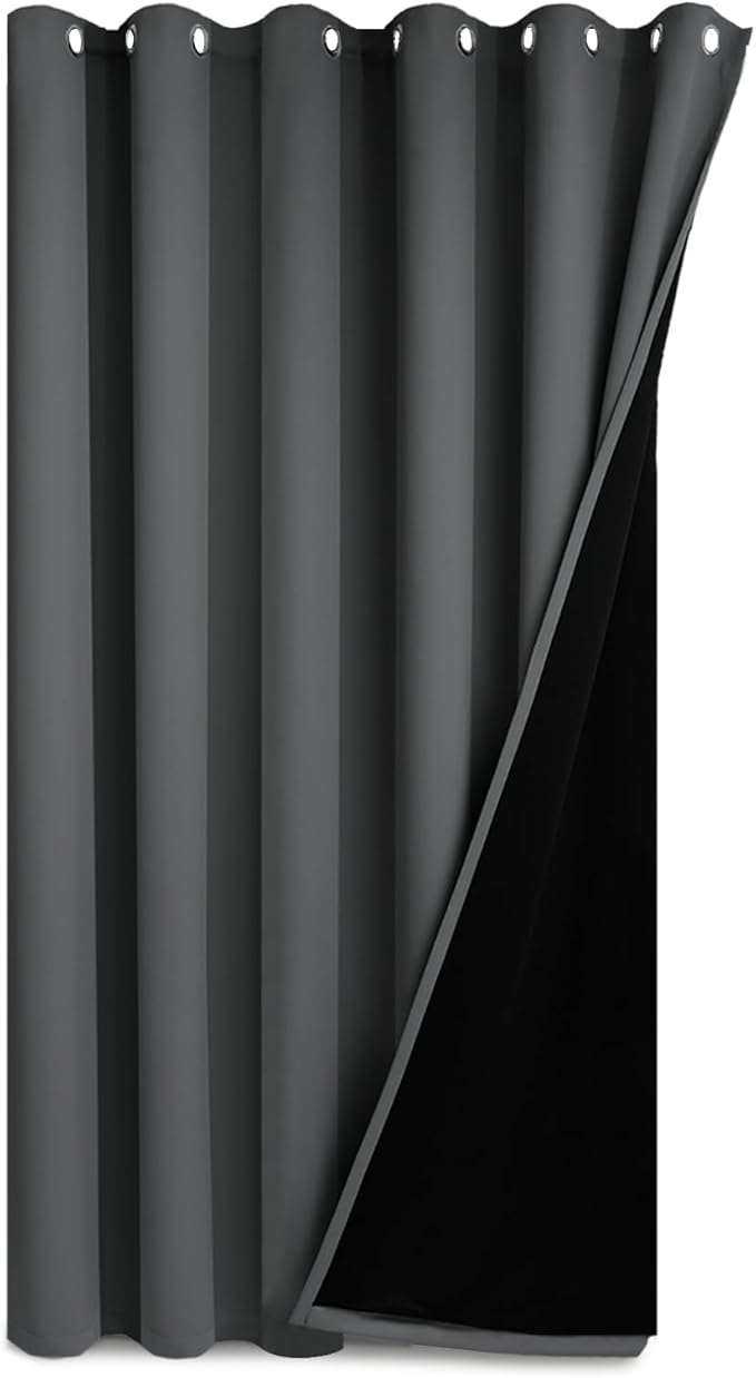 Yakamok Extra Wide Blackout Full Shading Curtains for Patio Door, Thermal Backing Sliding Glass Door Drape, Privacy Assured Window Treatment, Room Divider Curtains,Dark Grey, W100 x L108, 1 Panel