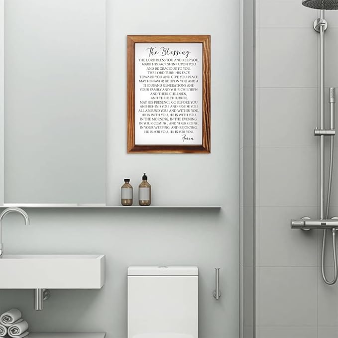 CHDITB The Blessing Lyrics Kari Jobe Framed Wood Sign Plaque(11"×16"), Religious Scripture Bible Verse Amen Quotes Christian Home Decor, Vintage Psalm 91 Wall Art for Home Bedroom Kitchen Farmhouse