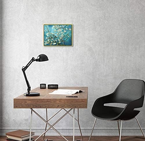 Wieco Art Framed Wall Art Canvas Prints of Almond Blossom by Vincent Van Gogh Paintings Reproduction Abstract Artwork for Wall Decor Golden Frame