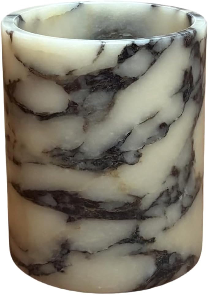 Handmand Natural Marble with Holes Stone Vintage Kitchen Utensil Holder - 5.1" D X 6.3" H Kitchen Counter Organizers and Storage Tool Crock (Calacatta Purple Marble)