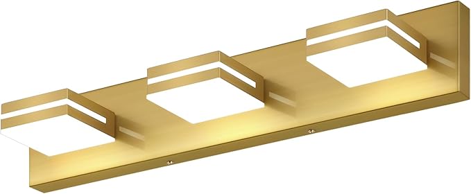 SineRise LED Modern Bathroom Vanity Light Fixtures (3-Light, 24-Inch, Dimmable), Brass Modern Acrylic Bathroom Wall Lighting Fixtures Over Mirror (Cool White 6000K)