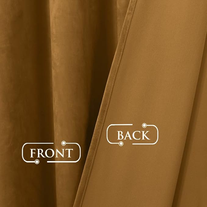 StangH Back Tab Velvet Curtains - Gold Brown Blackout Bedroom Curtains 90 inch Length Thermal Insulated Drapes for Boy Kids Room Studio Theater, W52 x L90, 2 Panels
