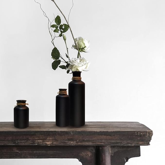 Matte Black Ceramic Vase Set, 3 Small Rustic Decorative Vases for Modern Farmhouse Office Home Decor, Living Room Centerpieces Decoration for Table Mantel Entryway Shelves Decor
