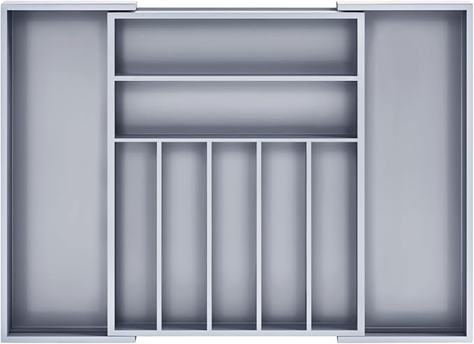 Silverware Organizer Kitchen Drawer Organizer Utensil Organizer Bamboo Silverware Holder Cutlery Organizer in Drawer Flatware Organizer Tray(9 slots, Gray)