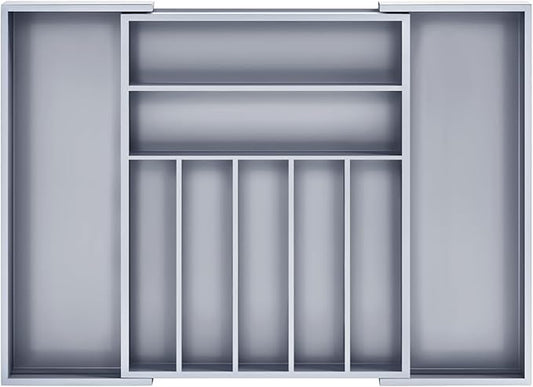 Silverware Organizer Kitchen Drawer Organizer Utensil Organizer Bamboo Silverware Holder Cutlery Organizer in Drawer Flatware Organizer Tray(9 slots, Gray)