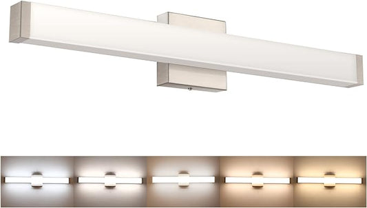 Bathroom Vanity Light Brushed Nickel Square LED 24 inch 14W 4000K Natural White Light Wall Bar Lighting Fixtures Over Mirror (Brushed Nickel, 24 inch 5CCTDimmable)