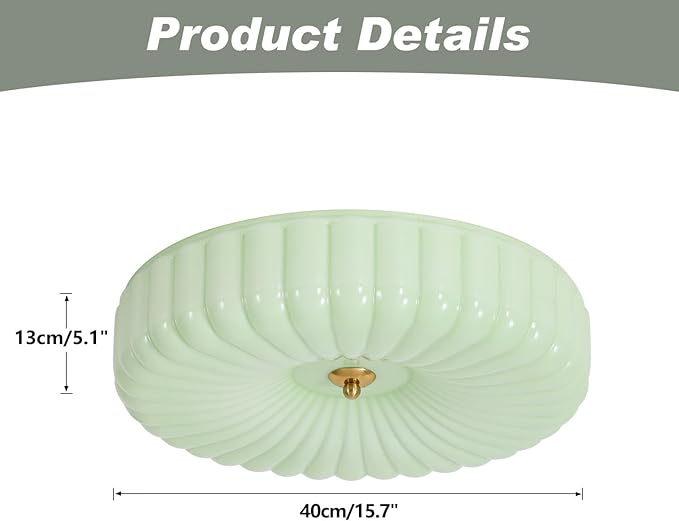 KCO Lighting Nordic Green Glass Flush Mount Ceiling Light Vintage Round Semi Flush Mount Ceiling Light Fixture Mid Century Modern Bathroom Overhead Light LED Ceiling Lights