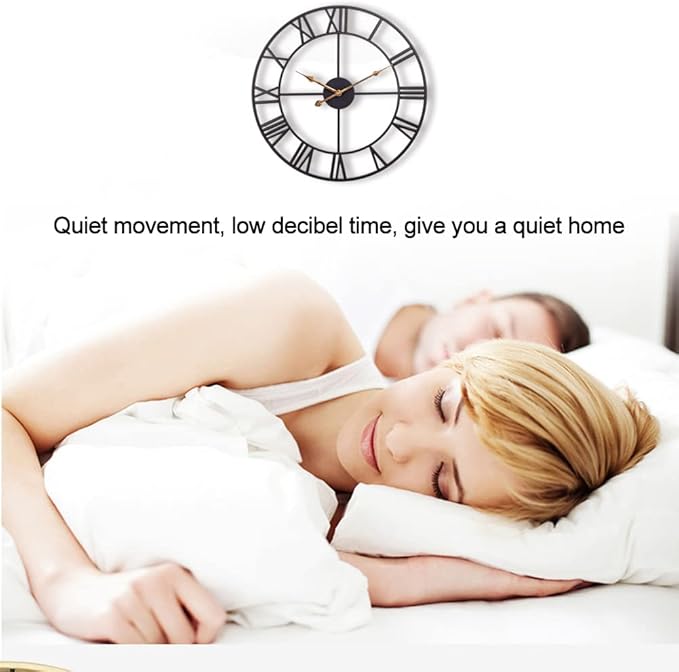 Large Industrial Wall Clock with Roman Numerals, Indoor Silent Non-Ticking Retro Clock, Vintage Metal Decorative Black Metal Art Clock Battery Operated for Home Kitchen Cafe Hotel Office Decor,1