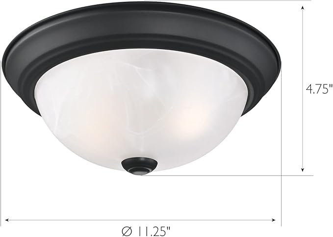 Design House 588251 Traditional 2-Light Indoor Dimmable Ceiling Light with Alabaster Glass for Bedroom Hallway Kitchen Dining Room, Matte Black, 2 Pack