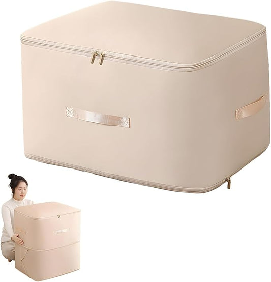 Dustproof and Moisture-proof Compression Storage Bag, Closet Organizers and Storage, Comforter Storage Bag, Folding Organizer bag for King/Queen Comforters, Bedding/Quilt, Space Saver (Apricot, L)