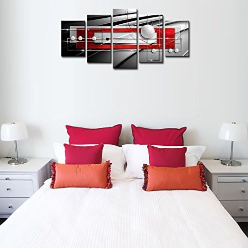 AWLXPHY Decor Abstract Wall Art Canvas Red and Black 5 Pieces for Bedroom Decor Modern Simple Geometric Framed Painting Circle Line HD Print Artworks Giclee Small (Red, W40 x H20)