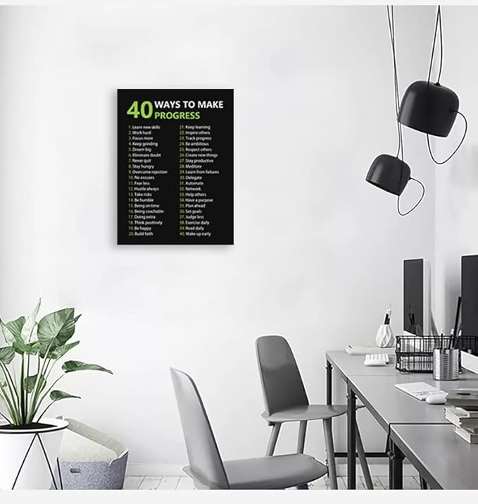 Inspirational Canvas Wall Art Inspirational Quotes 40 Ways to Make Progress Motivational Poster Painting Prints Wall Pictures Living Room Home Decor Office Framed Ready to Hang [30″W X 40″H]