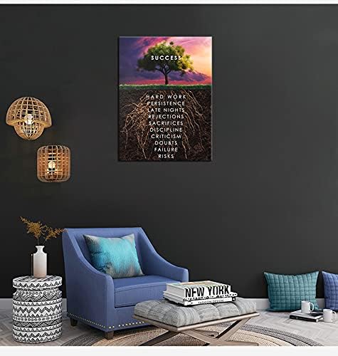 Inspirational Quotes Success Tree Painting Inspiring Entrepreneur Posters Inspirational Quotes Canvas Wall Art Print Artwork Classroom Office Decoration Frame Ready to Hang[30″W X 40′'H]