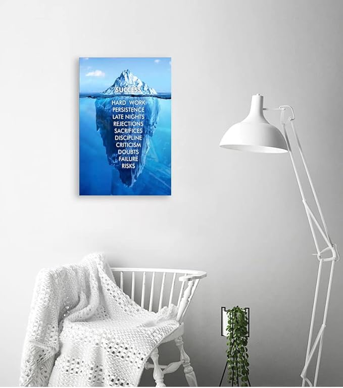Motivational Canvas Wall Art Inspirational Entrepreneur Quote Success Iceberg Poster Painting Print Artwork Inspirational Office Decor Living Room Library Decor Frame Ready to Hang[12″W X 18″H]
