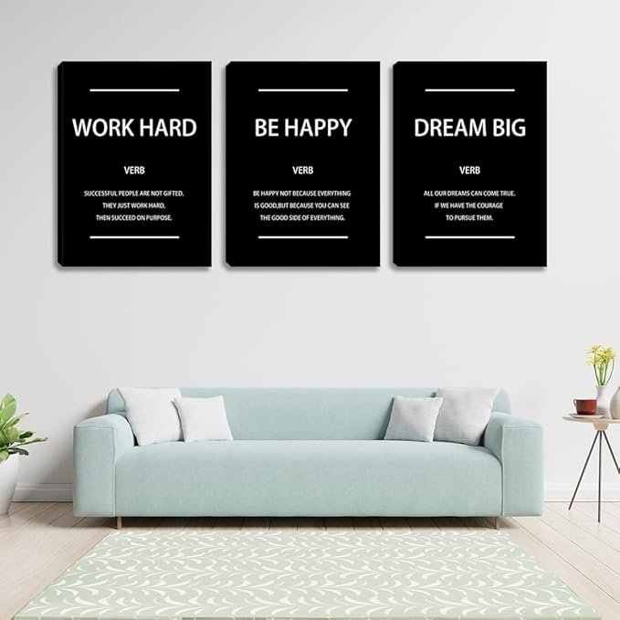 Motivational Affirmation Wall Art Inspirational Poster Prints Encourage Office Wall Decor Art Prints Black Pictures Painting Stretched and Framed Ready to Hang for Living Room Bedroom (36" Wx16 H)